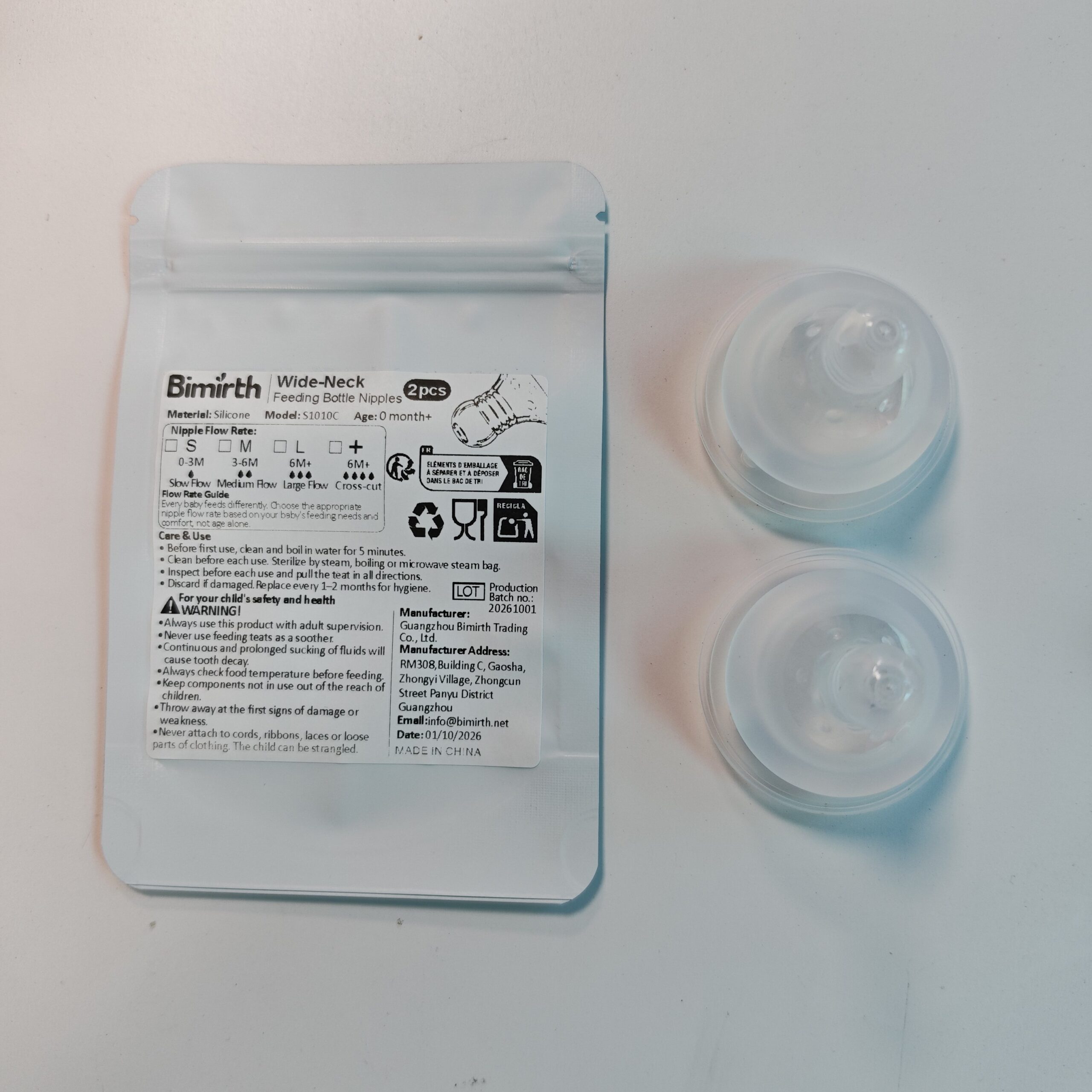 Bimirth S1010C wide-neck bottle nipples, two-pack with retail packaging