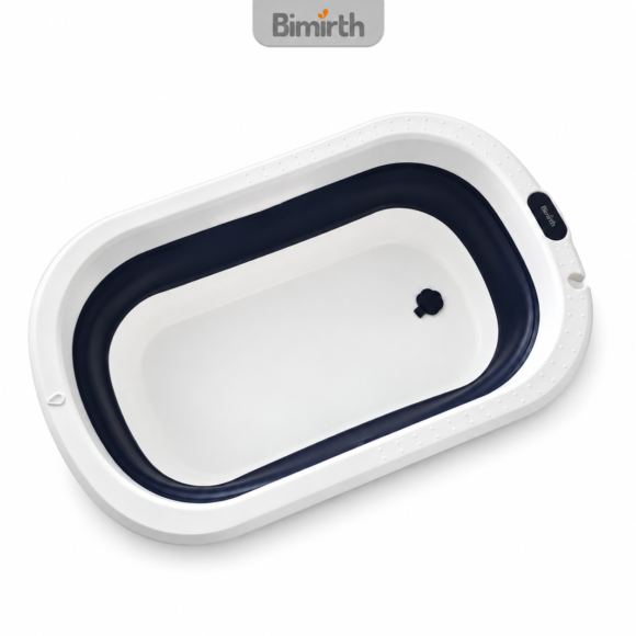 Bimirth foldable baby bath tub in white PP and navy TPE