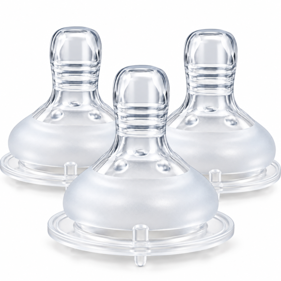 Bimirth S1010C wide-neck silicone bottle nipples, three-piece pack