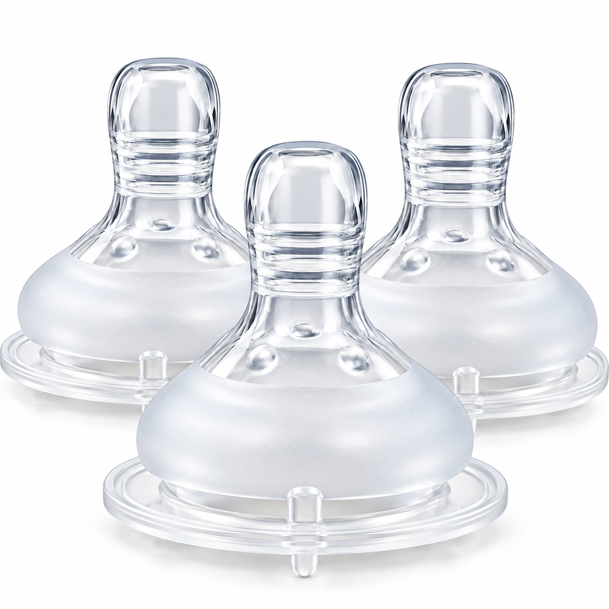 Bimirth S1010C wide-neck silicone bottle nipples, three-piece pack